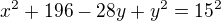 kopírovat do textarea $x^2+196-28y+y^2=15^2$