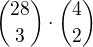 ${28\choose 3}\cdot {4\choose 2}$