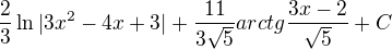 $\frac{2}{3}\ln |3x^{2}-4x+3|+\frac{11}{3\sqrt{5}}arctg\frac{3x-2}{\sqrt{5}}+C$