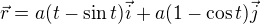 $\vec{r}=a(t-\sin t)\vec{i}+a(1-\cos t)\vec{j}$