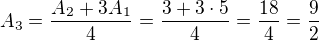 $A_3 = \frac{A_{2}+3A_{1}}4=\frac{3+3\cdot5}4=\frac{18}4=\frac92$