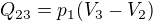$Q_{23}=p_1(V_3-V_2)$