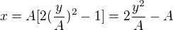 $x=A[2(\frac yA)^2-1]=2\frac{y^2}A-A $