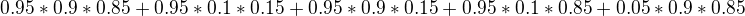 kopírovat do textarea $0.95*0.9*0.85+0.95*0.1*0.15+0.95*0.9*0.15+0.95*0.1*0.85+0.05*0.9*0.85$