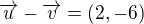 $\overrightarrow{u}-\overrightarrow{v} = (2,-6)$