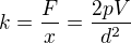 $k=\frac{F}{x}=\frac{2pV}{d^2}$