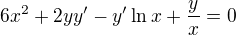 $6x^2+2yy'-y' \ln x+\frac yx=0$