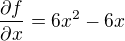kopírovat do textarea $\frac{\partial f}{\partial x}=6x^2-6x$