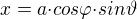 $x=a{\cdot}cos{\varphi}{\cdot}sin{\vartheta}$