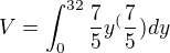 $V=\int_{0}^{32}\frac{7}{5}y^(\frac{7}{5}) dy$