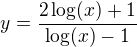 $y=\frac{2\log(x)+1}{\log(x)-1}$