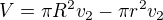 $V= \pi R^2v_2 - \pi r^2v_2 $