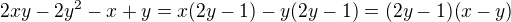 $2xy-2y^2-x+y=x(2y-1)-y(2y-1)=(2y-1)(x-y)$