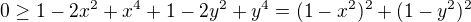 kopírovat do textarea $0\ge 1-2x^2+x^4+1-2y^2+y^4=(1-x^2)^2+(1-y^2)^2$